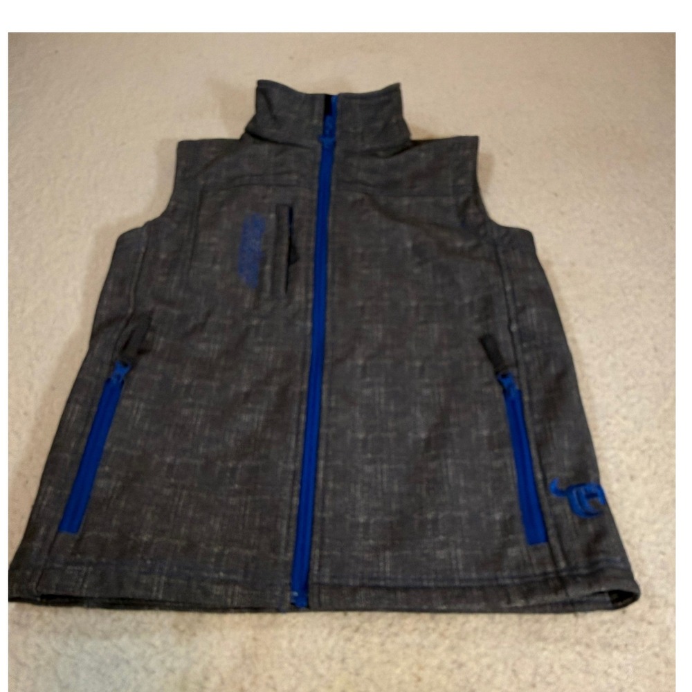 Cowboy Hardware Boys Youth Large YL Grey Blue Softshell Full Zip Western Vest